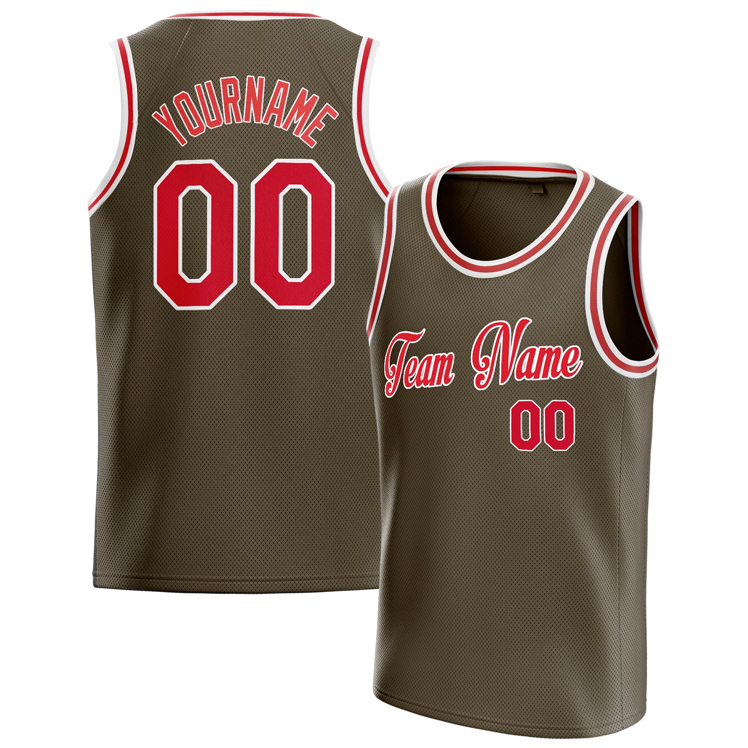 Personalized Olive & Red Solid Color Basketball Jersey