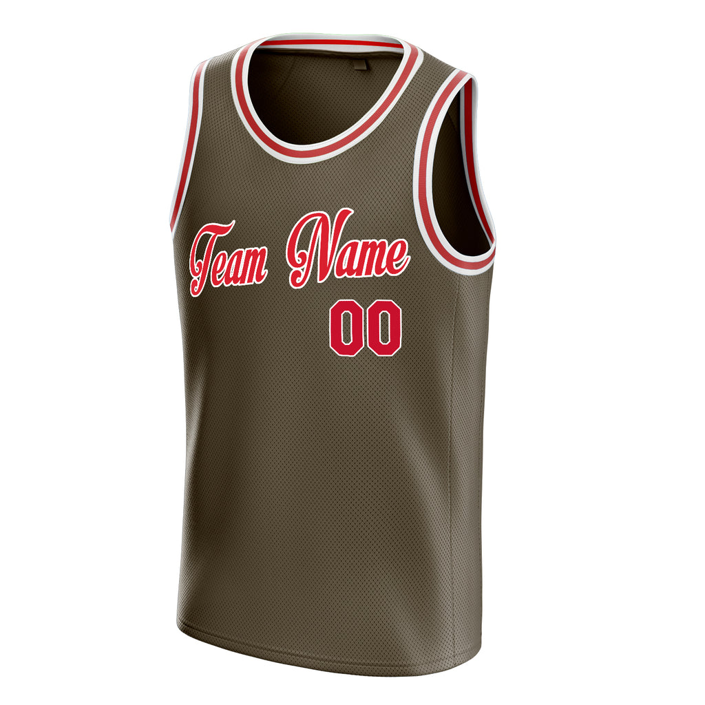 Personalized Olive & Red Solid Color Basketball Jersey