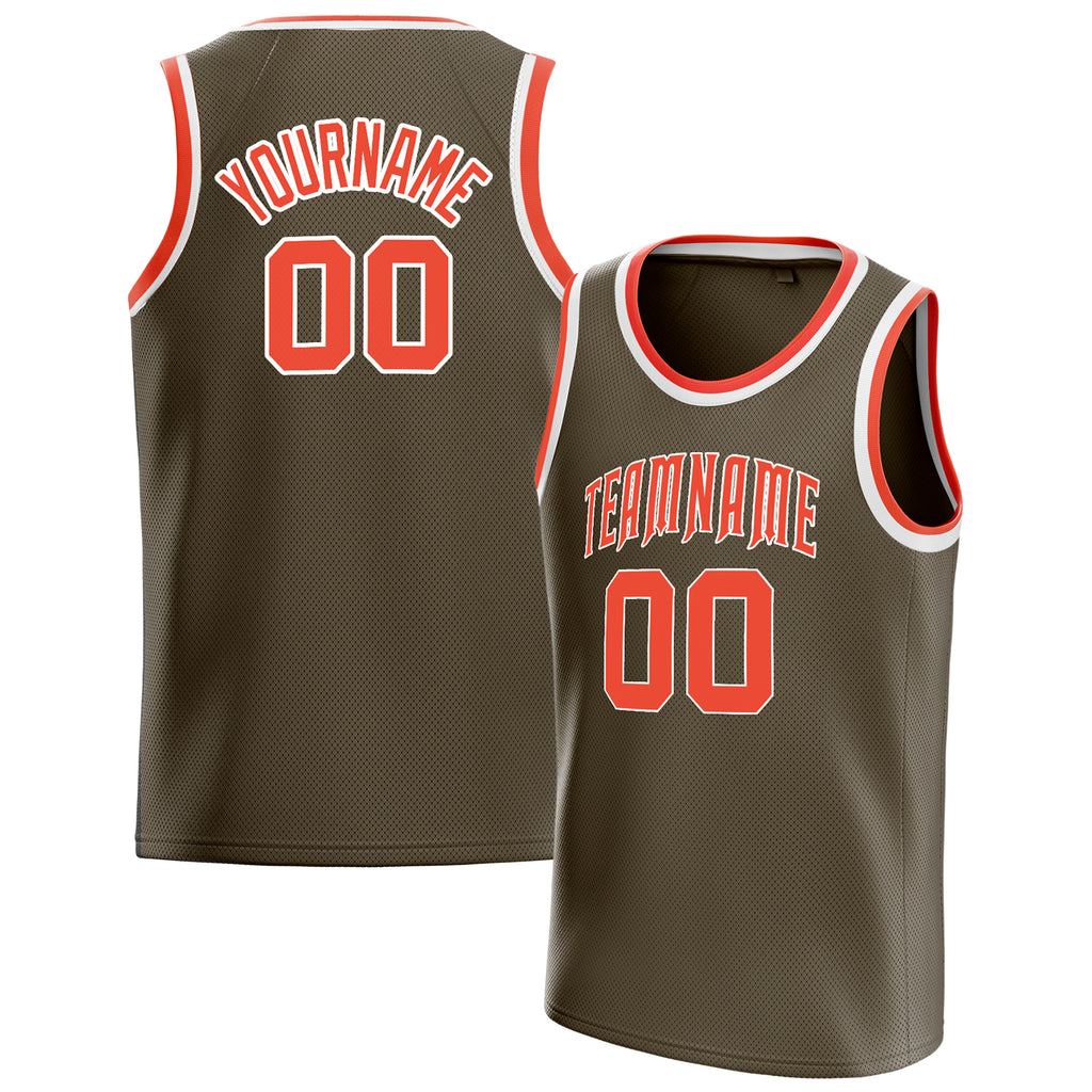 Personalized Olive & Orange Solid Color Basketball Jersey