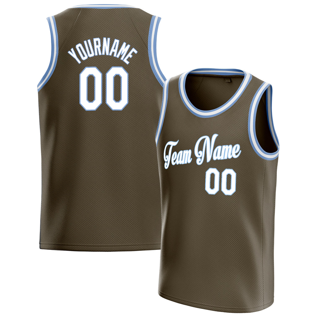Personalized Olive & White Solid Color Basketball Jersey