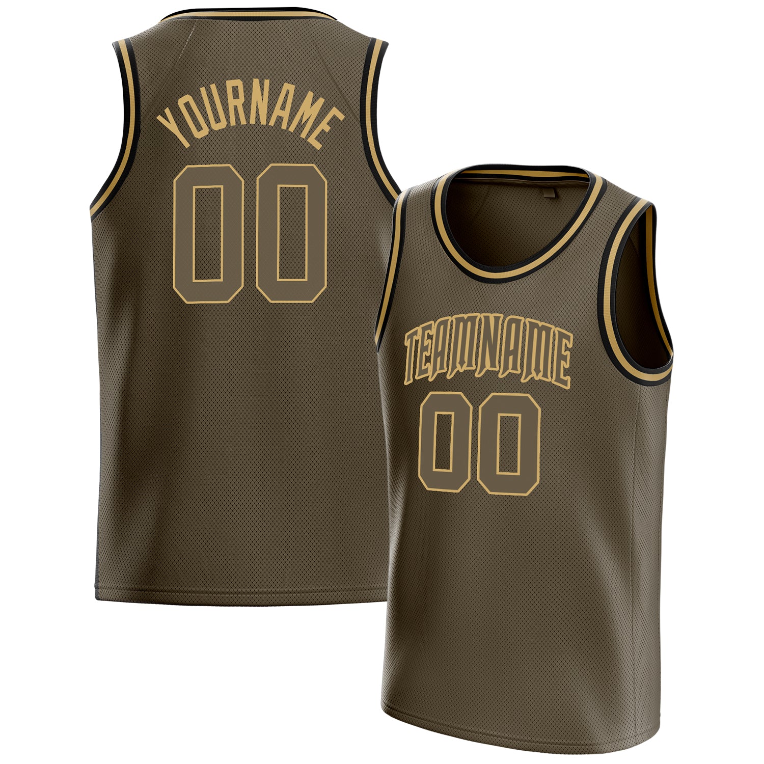 Personalized Olive & Old Gold Solid Color Basketball Jersey