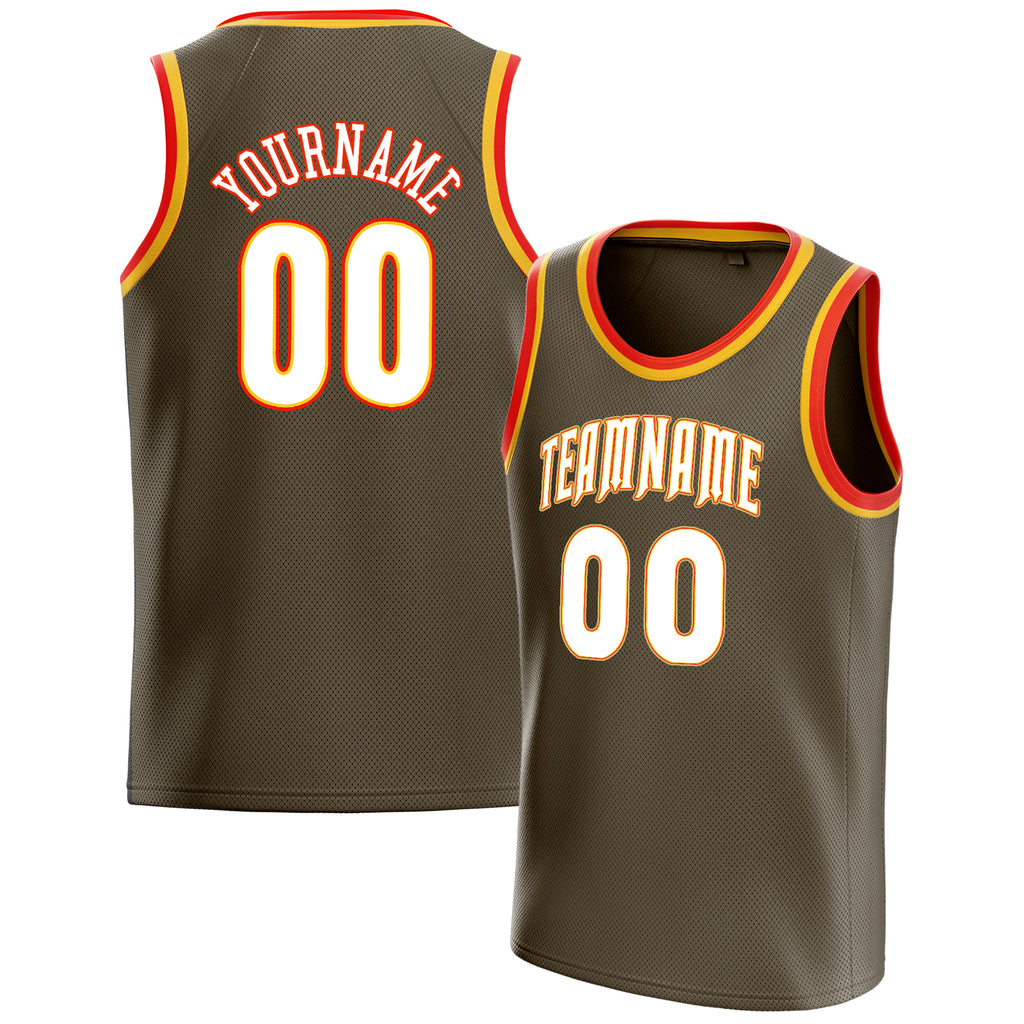 Personalized Olive & White Solid Color Basketball Jersey