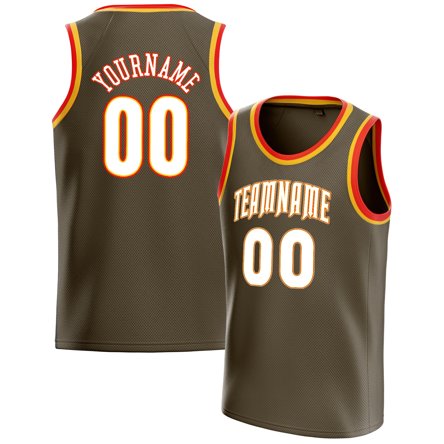 Personalized Olive & White Solid Color Basketball Jersey