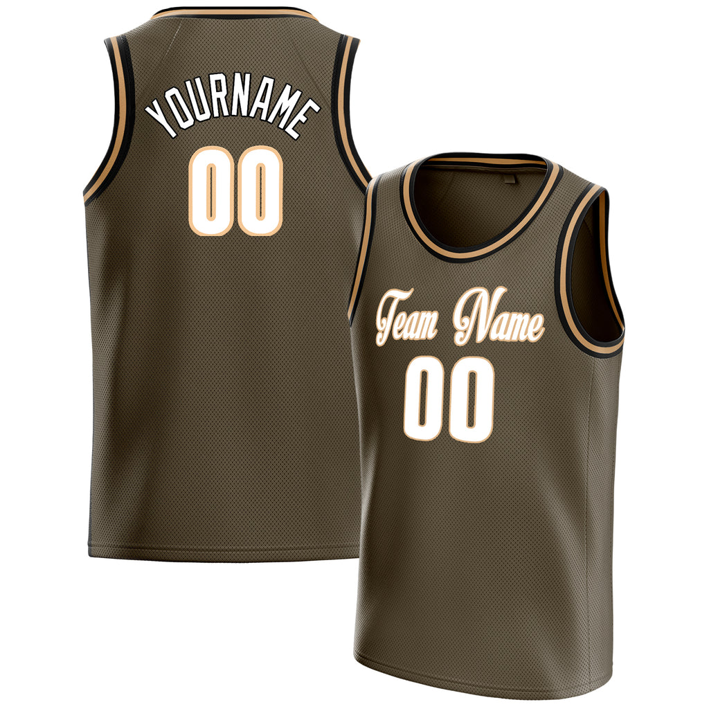 Personalized Olive & White Solid Color Basketball Jersey