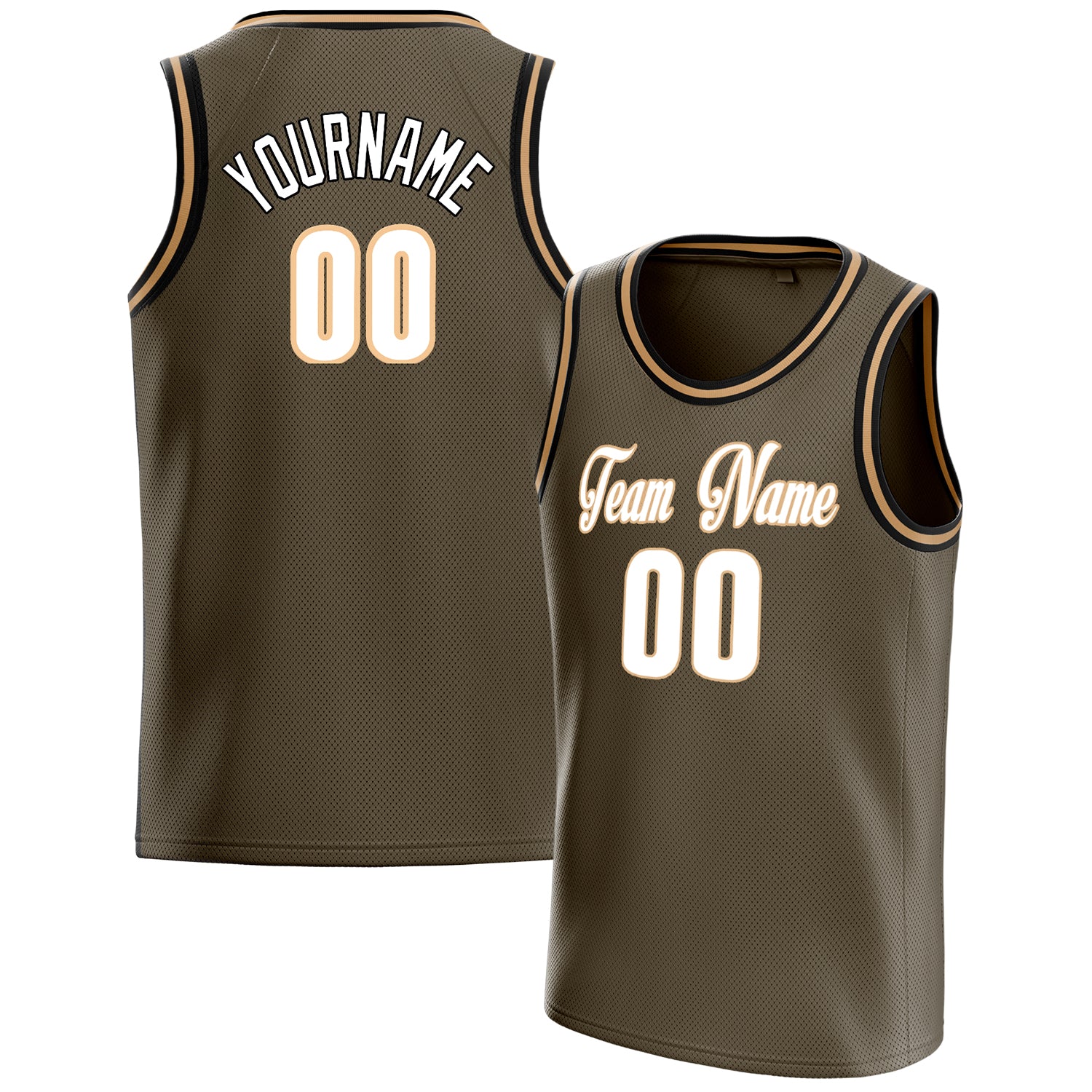 Personalized Olive & White Solid Color Basketball Jersey