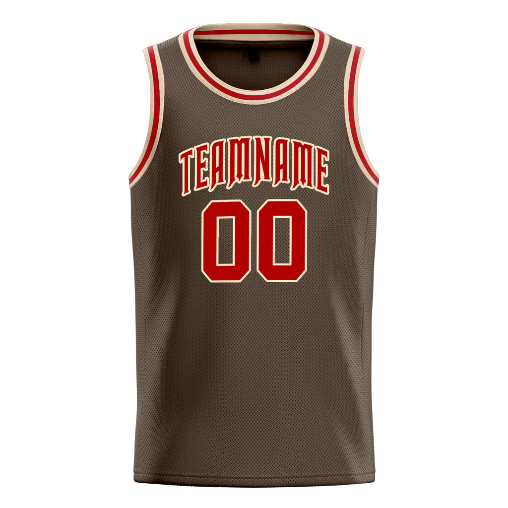 Personalized Olive & Red Solid Color Basketball Jersey