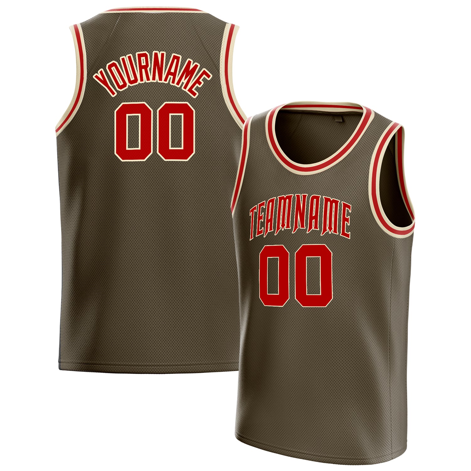 Personalized Olive & Red Solid Color Basketball Jersey