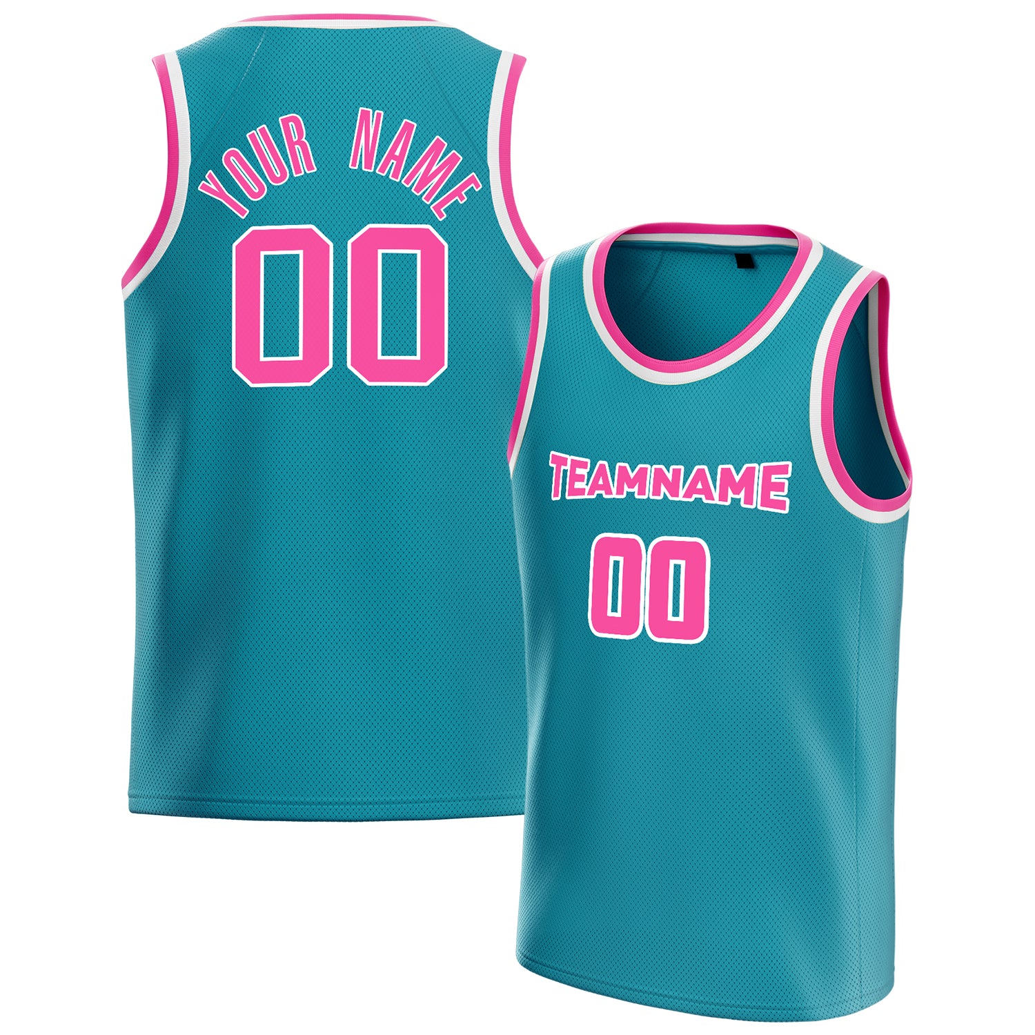 Personalized Teal & Pink Solid Color Basketball Jersey