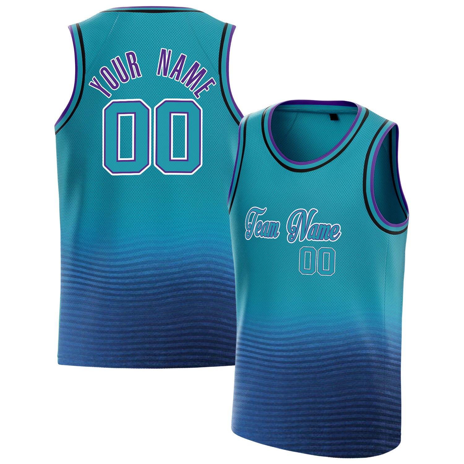 Personalized Teal & Purple Fade Basketball Jersey