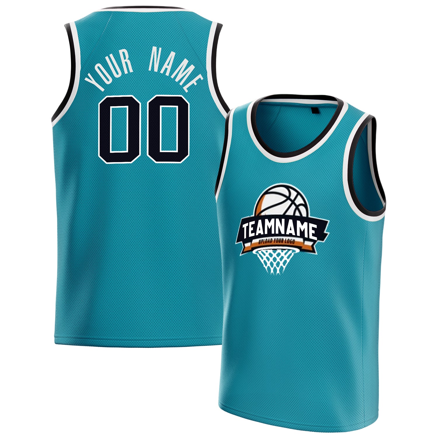 Personalized Teal & Black Solid Color Basketball Jersey