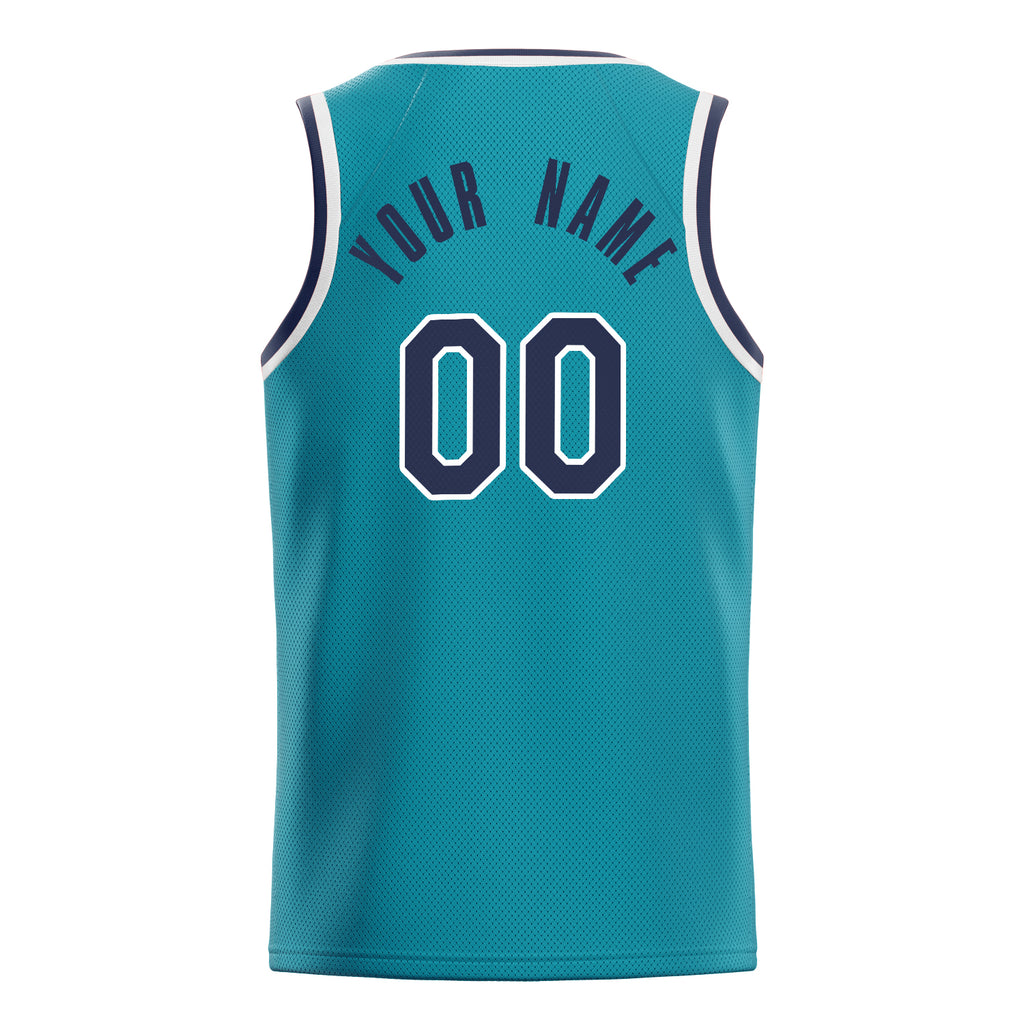 Personalized Teal & Navy Solid Color Basketball Jersey