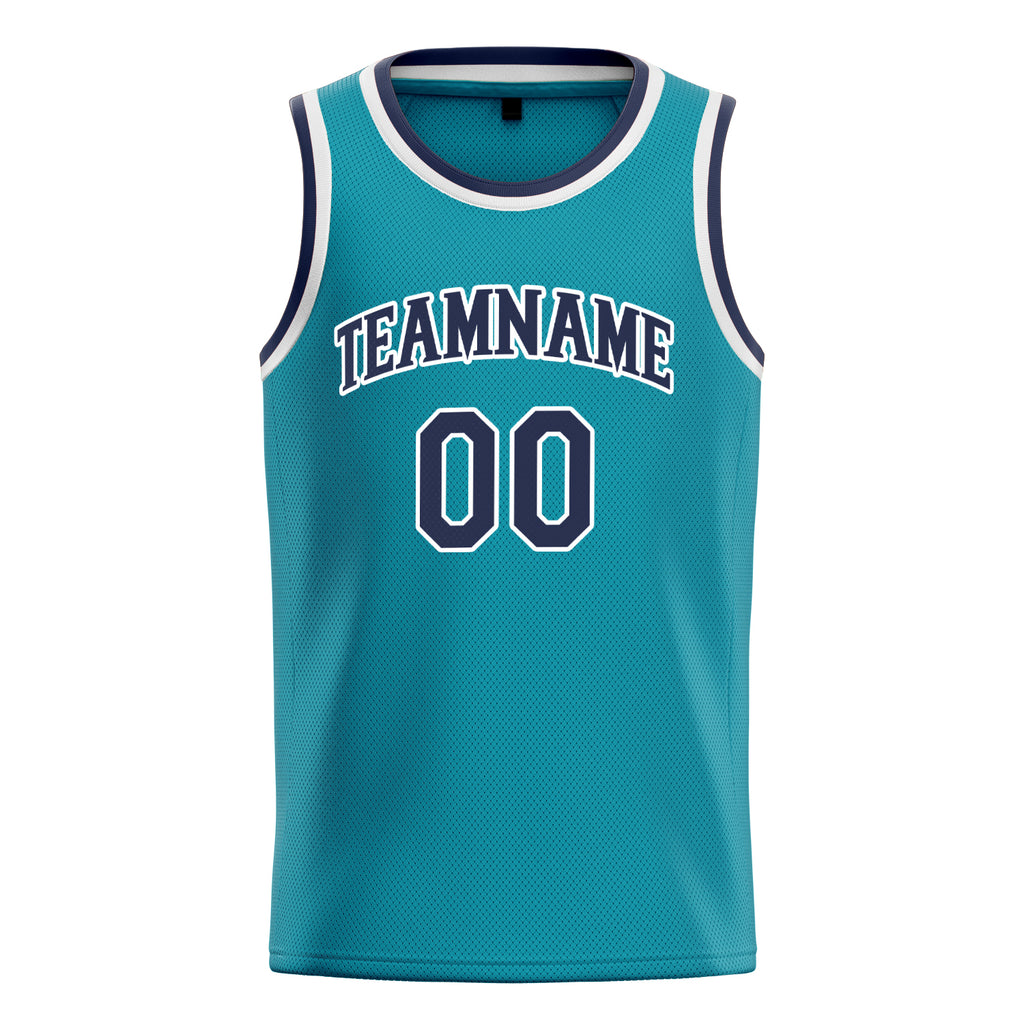 Personalized Teal & Navy Solid Color Basketball Jersey