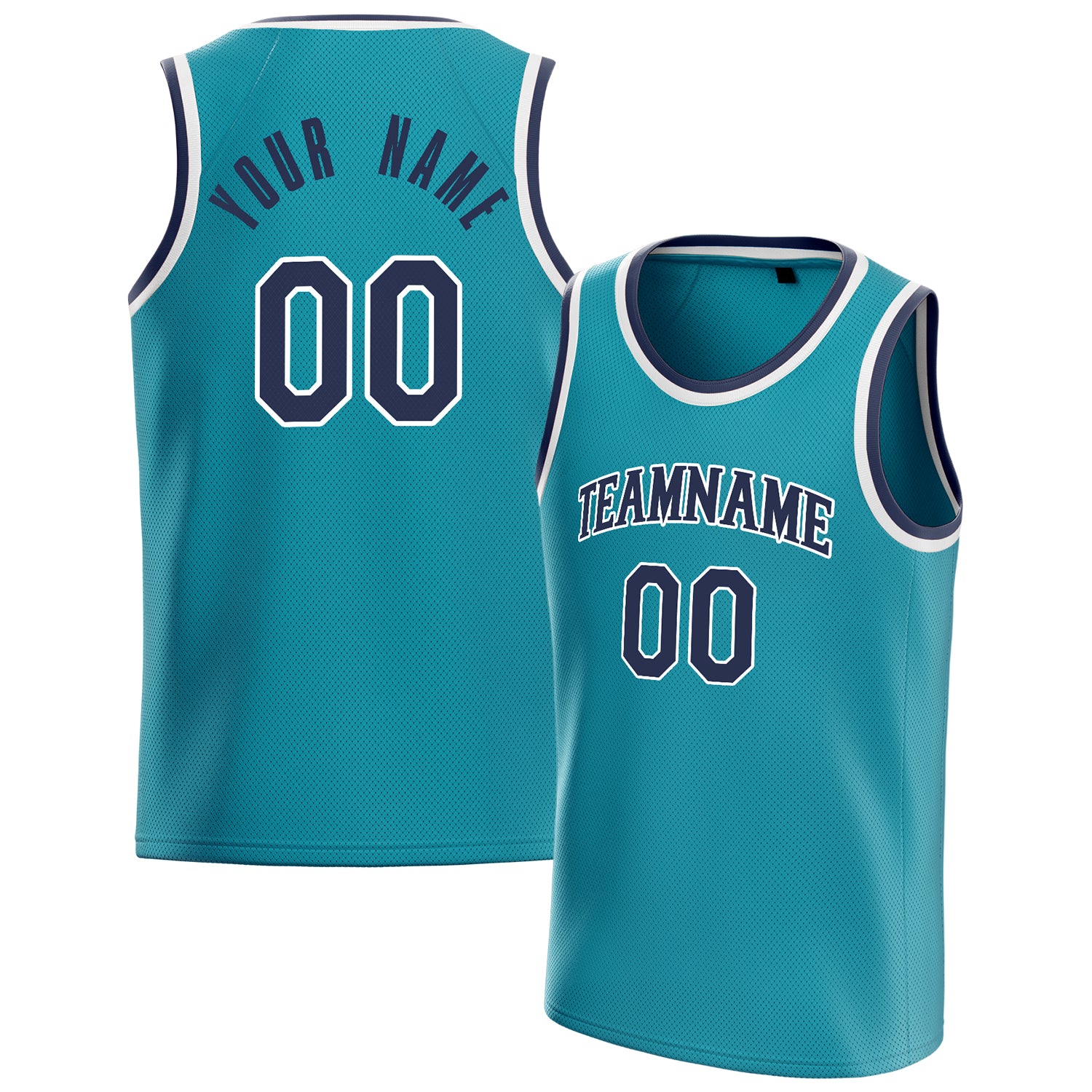 Personalized Teal & Navy Solid Color Basketball Jersey