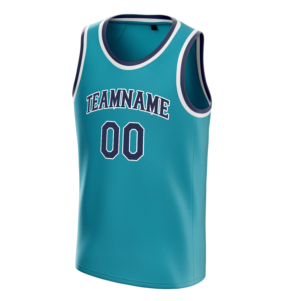 Personalized Teal & Navy Solid Color Basketball Jersey