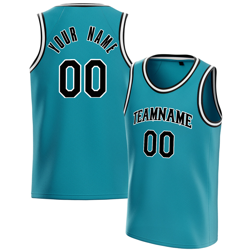 Personalized Teal & Black Solid Color Basketball Jersey