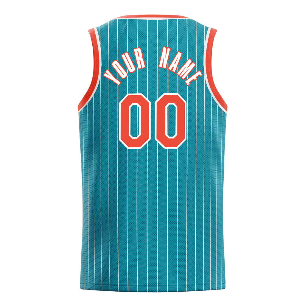 Personalized Teal & Orange White Pinstripe Basketball Jersey
