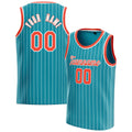 Personalized Teal & Orange White Pinstripe Basketball Jersey