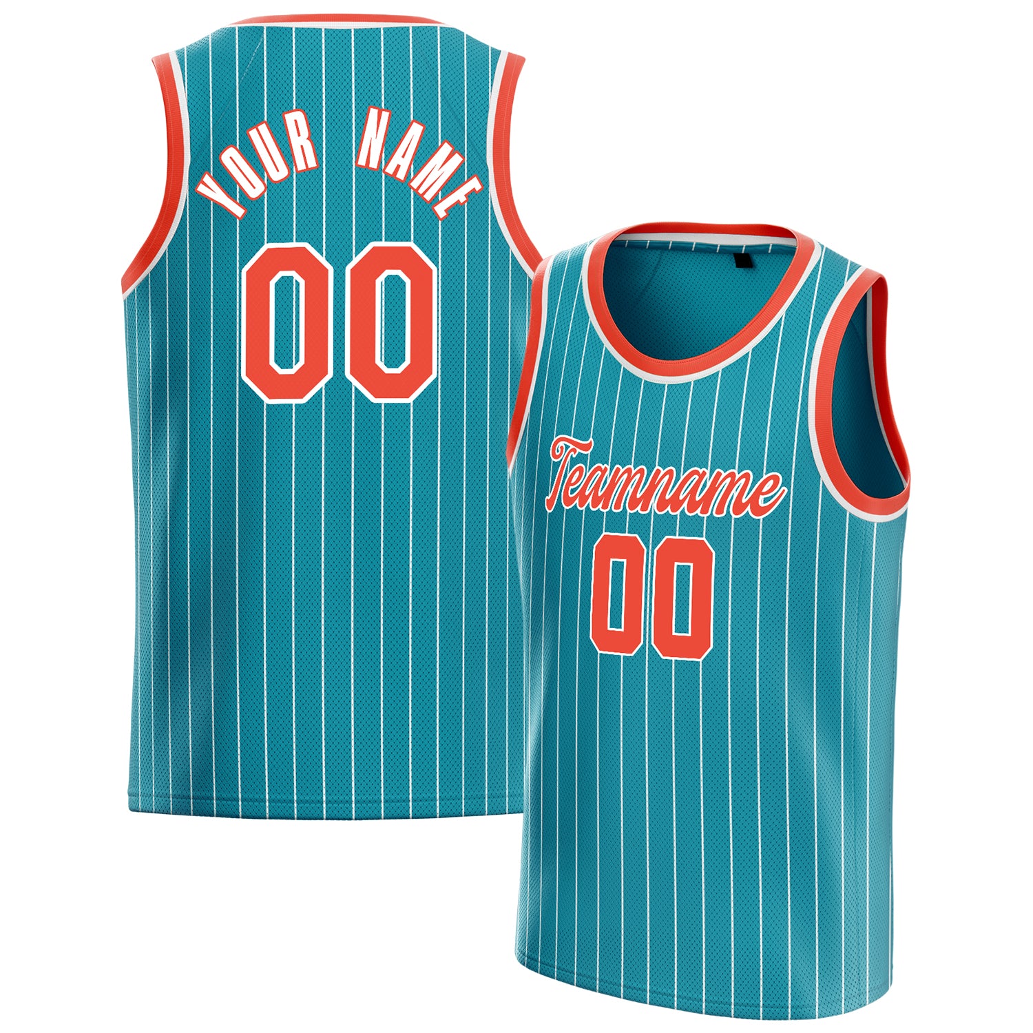 Personalized Teal & Orange White Pinstripe Basketball Jersey