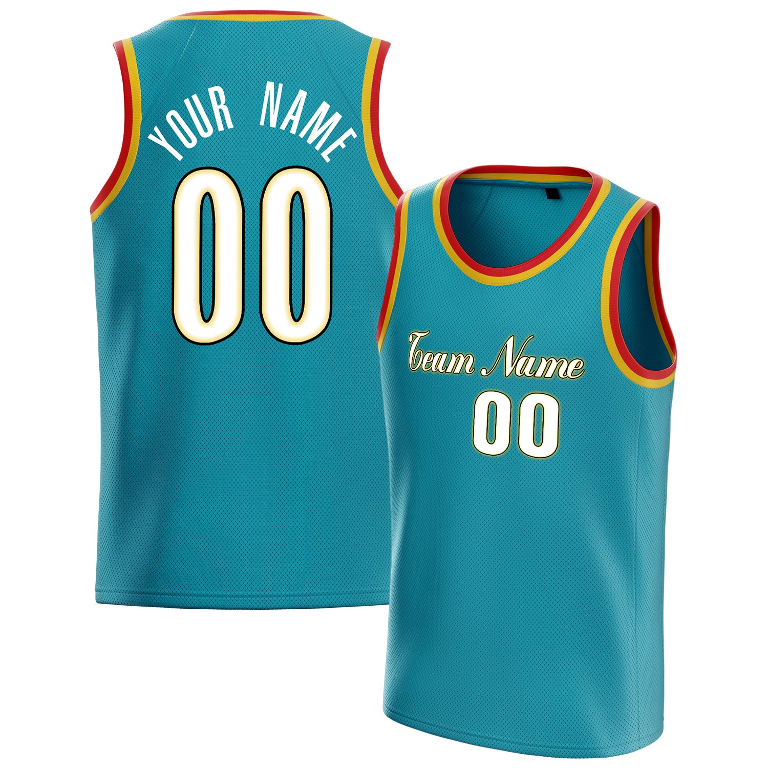 Personalized Teal & White Solid Color Basketball Jersey
