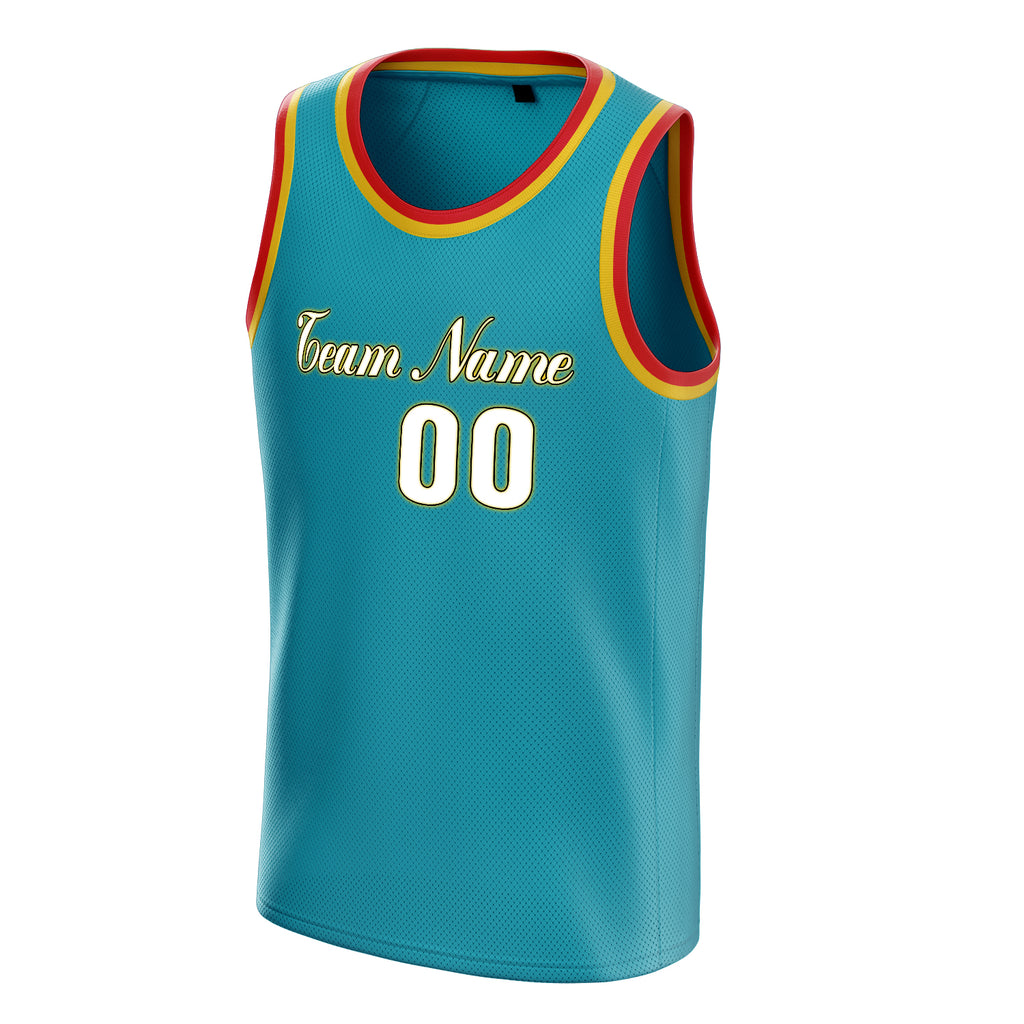 Personalized Teal & White Solid Color Basketball Jersey