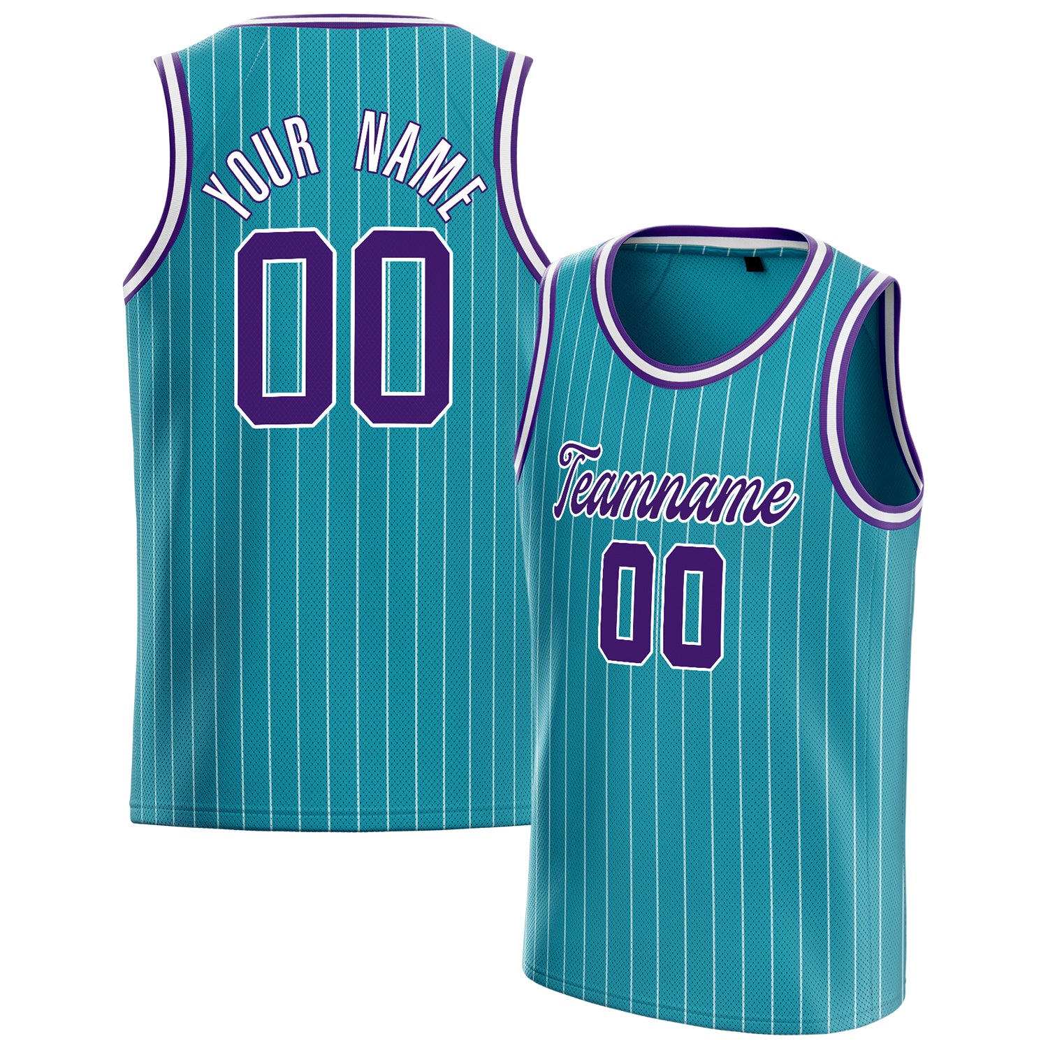 Personalized Teal & Purple White Pinstripe Basketball Jersey