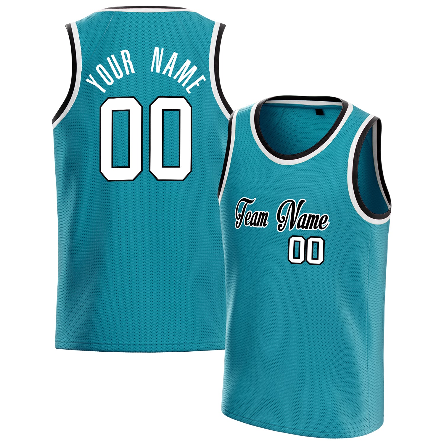 Personalized Teal & White Solid Color Basketball Jersey