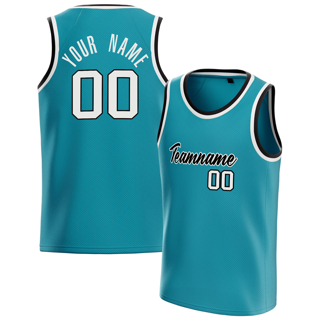 Personalized Teal & White Solid Color Basketball Jersey