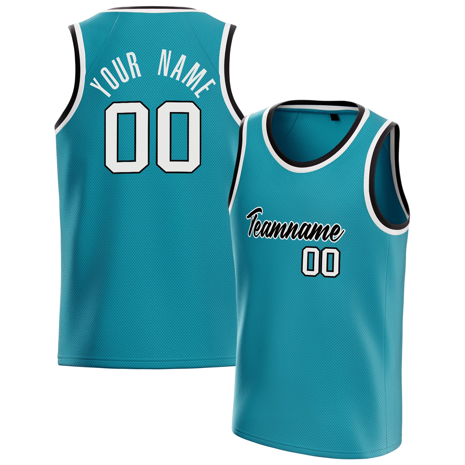 Personalized Teal & White Solid Color Basketball Jersey