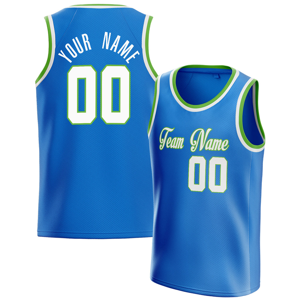 Personalized Blue & White Solid Color Basketball Jersey