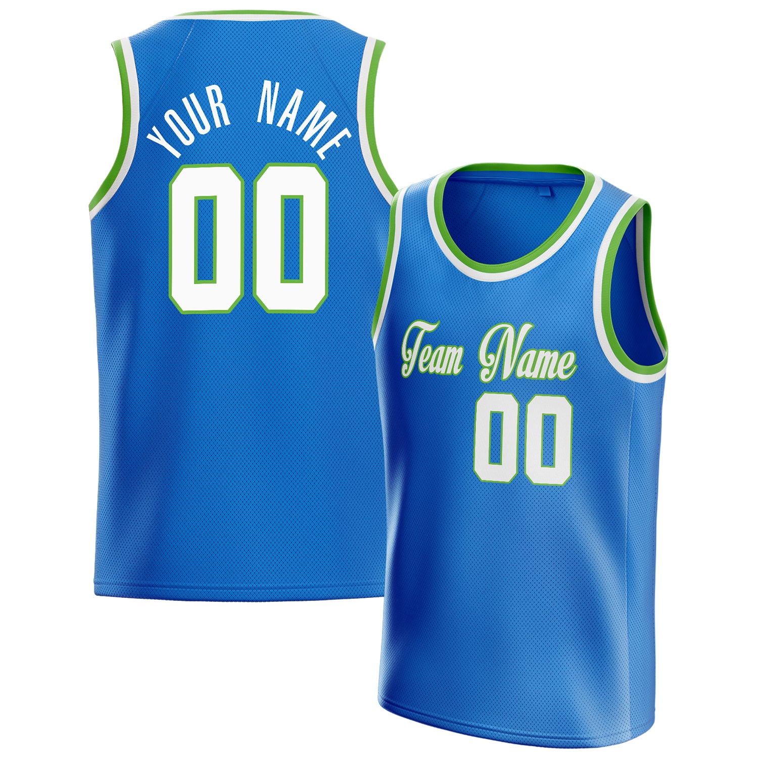 Personalized Blue & White Solid Color Basketball Jersey