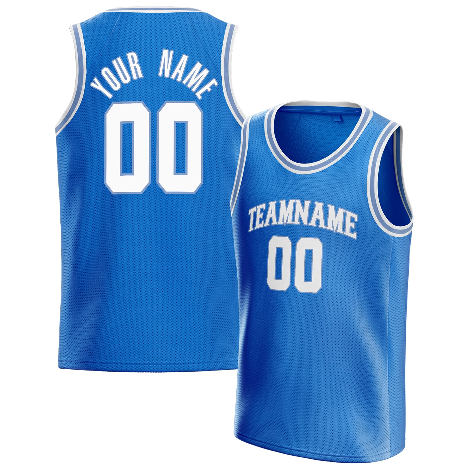Personalized Blue & White Solid Color Basketball Jersey
