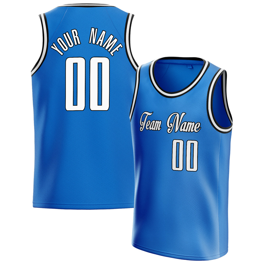 Personalized Blue & White Solid Color Basketball Jersey