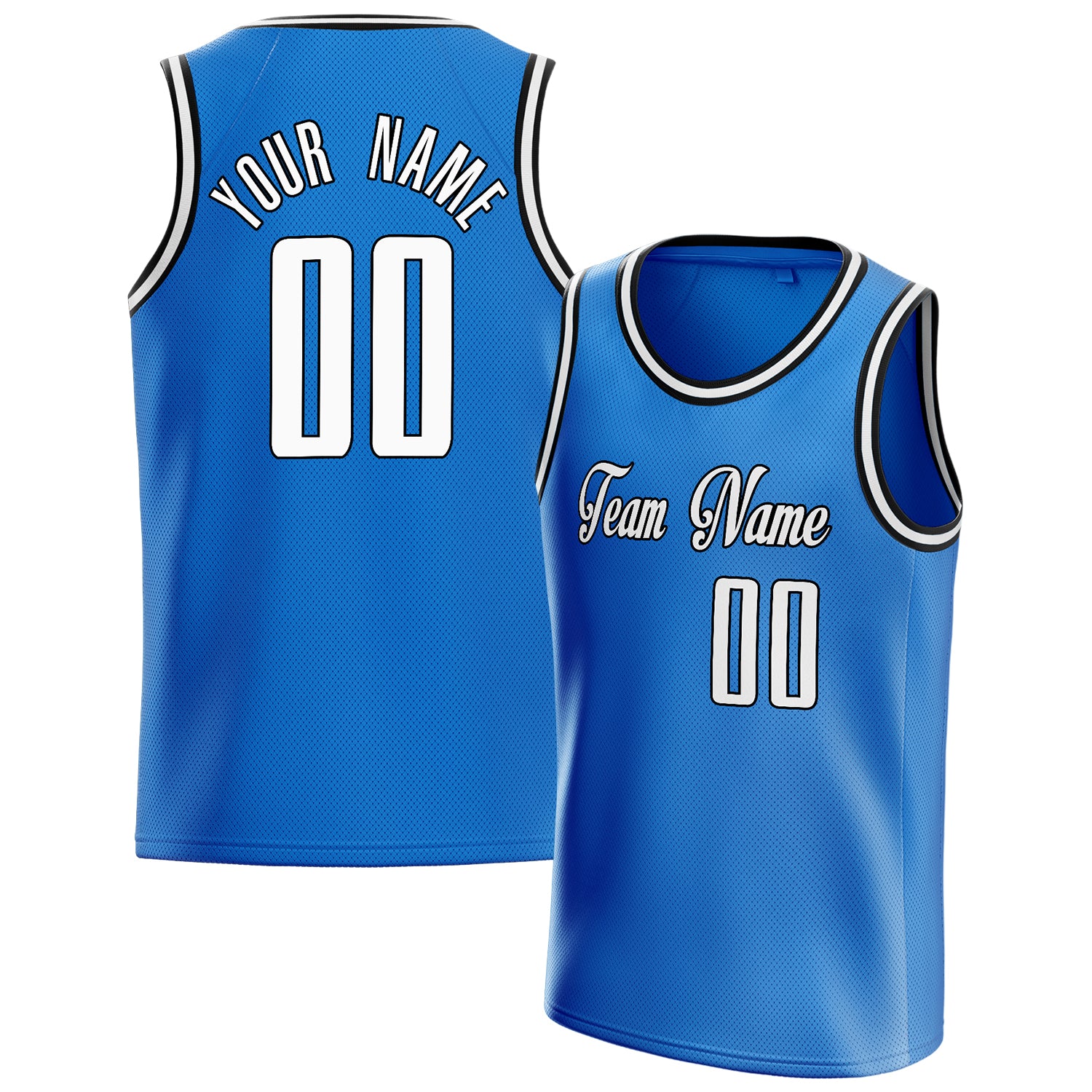 Personalized Blue & White Solid Color Basketball Jersey