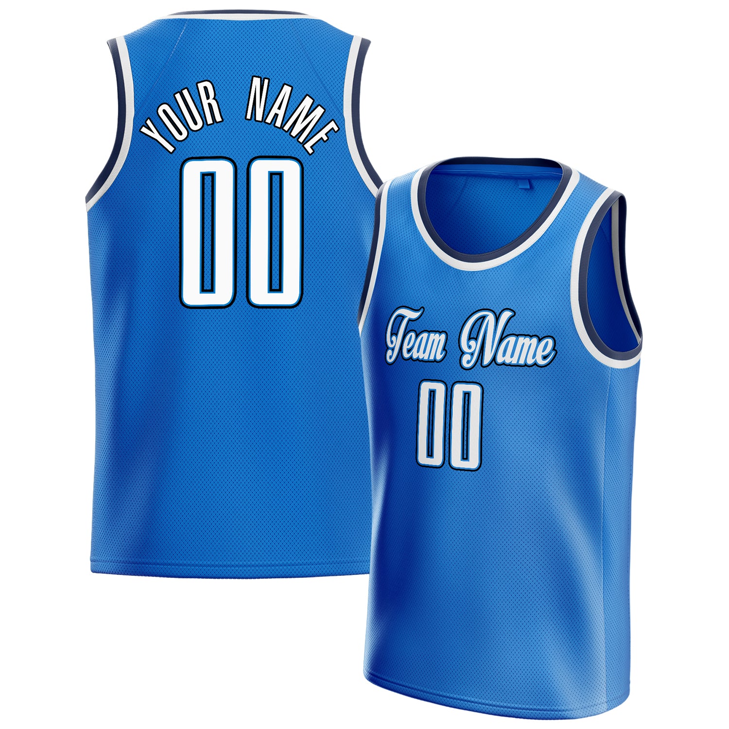 Personalized Blue & White Solid Color Basketball Jersey