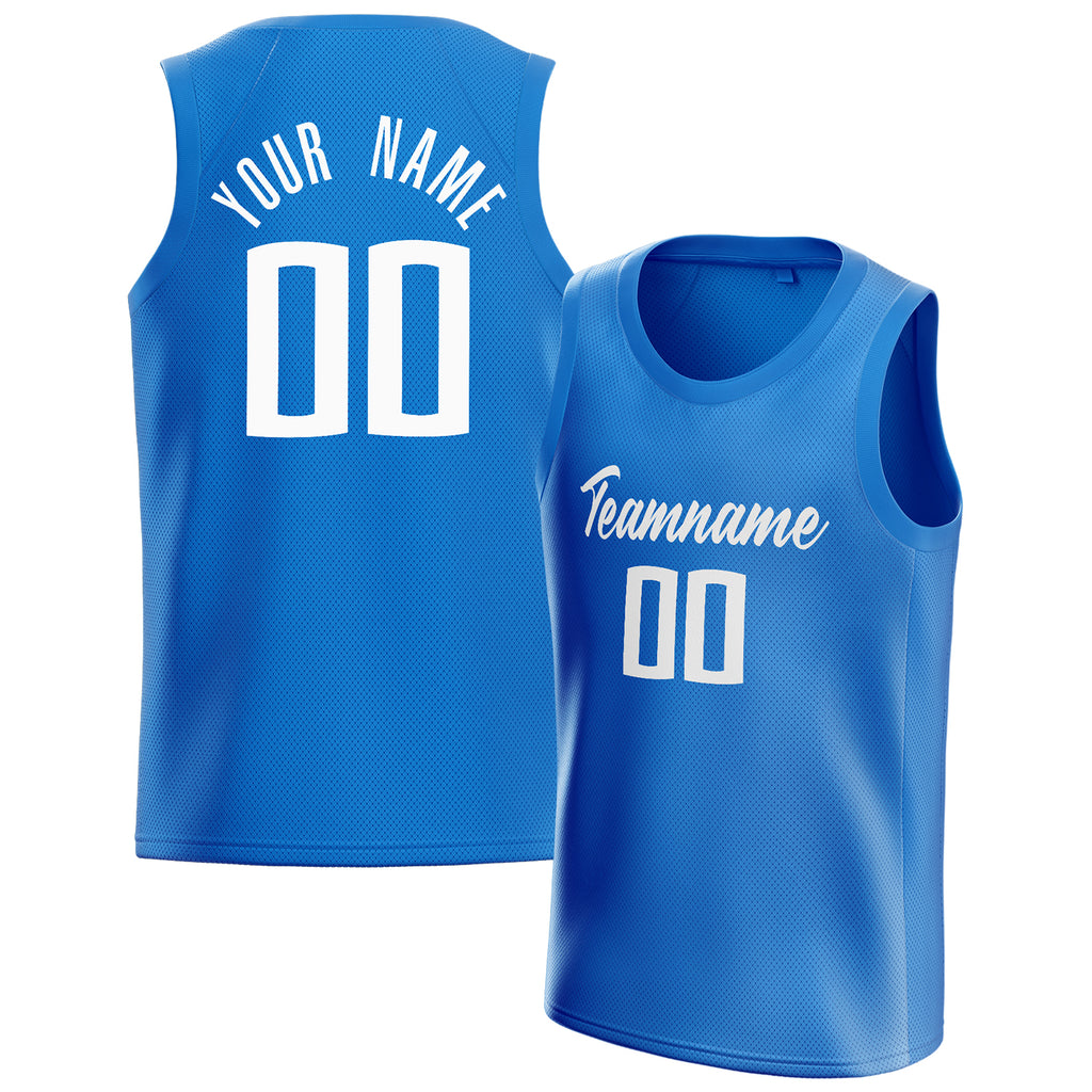 Personalized Blue & White Solid Color Basketball Jersey