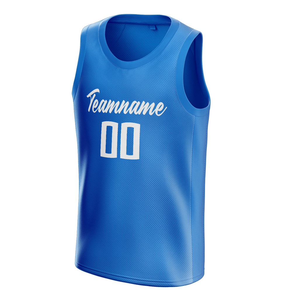 Personalized Blue & White Solid Color Basketball Jersey