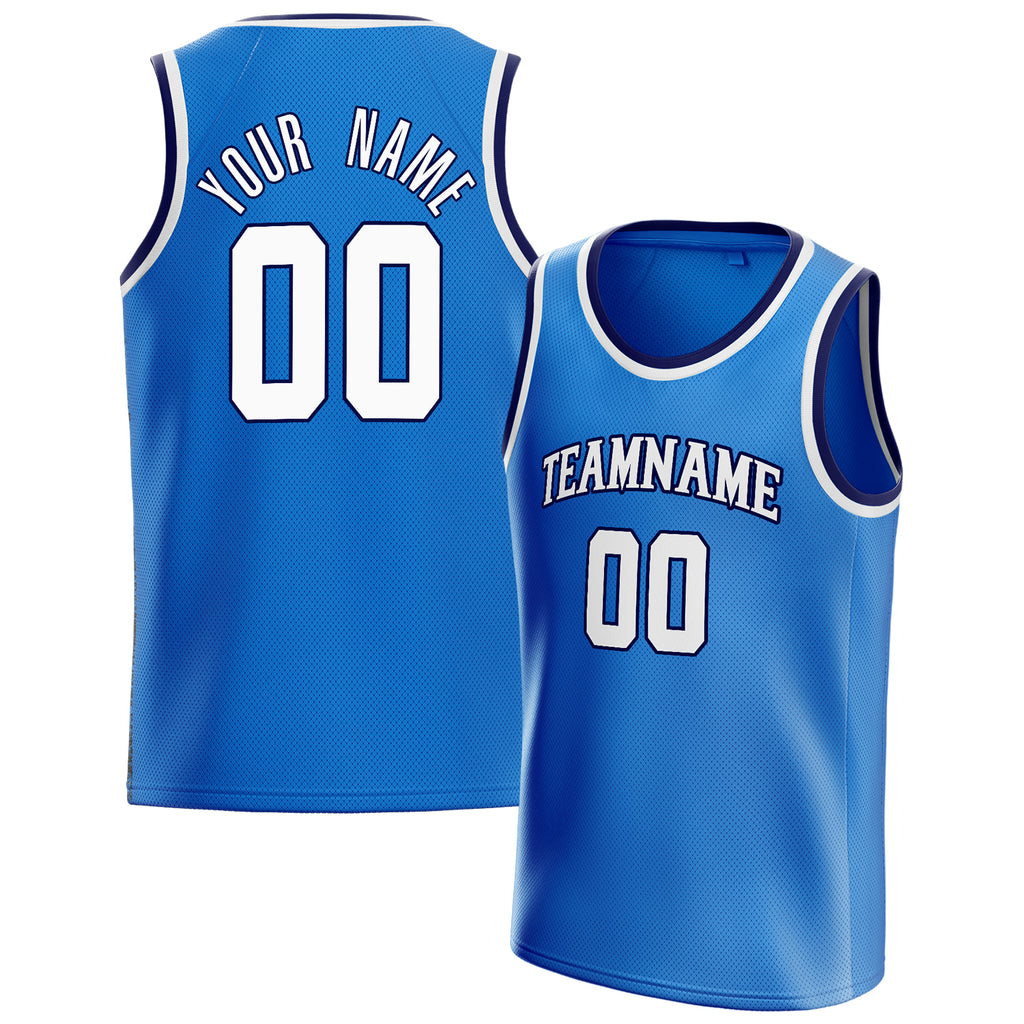 Personalized Blue & White Solid Color Basketball Jersey
