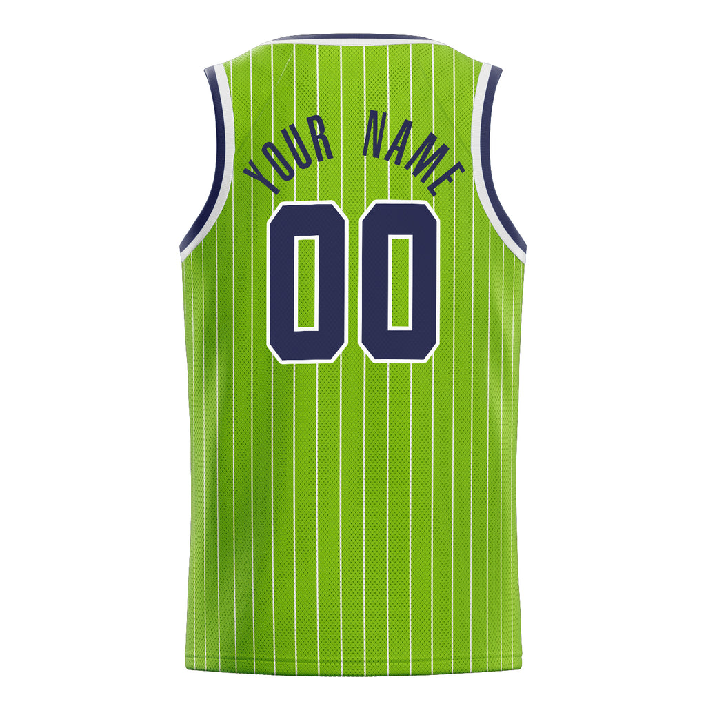 Personalized Neon Green & Navy White Pinstripe Basketball Jersey