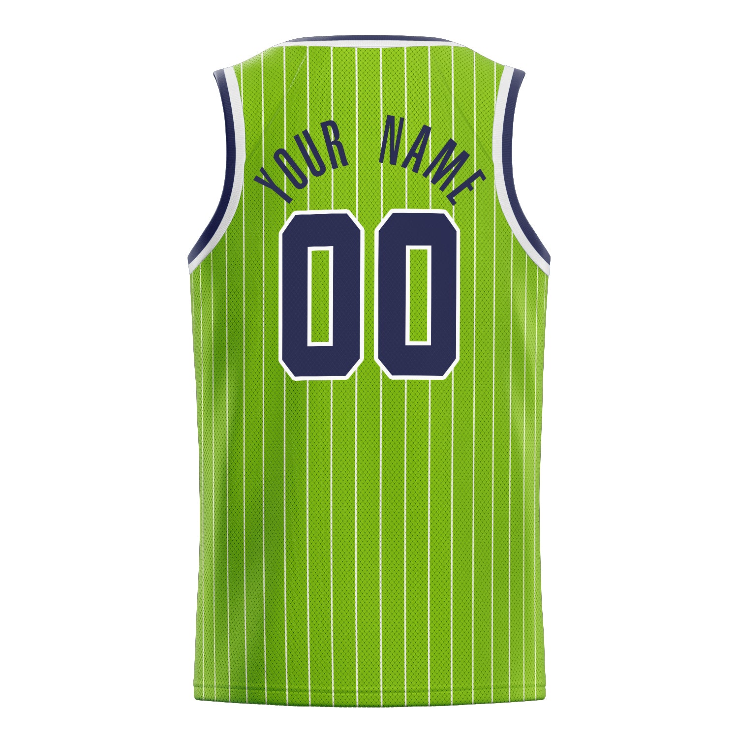 Personalized Neon Green & Navy White Pinstripe Basketball Jersey