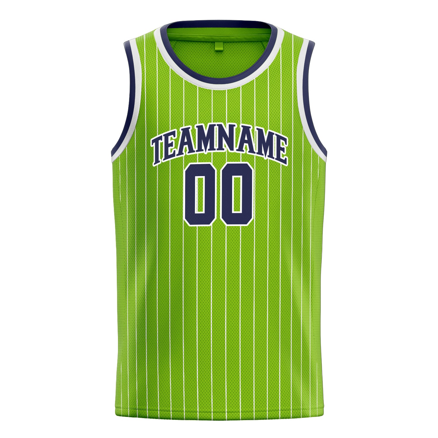 Personalized Neon Green & Navy White Pinstripe Basketball Jersey