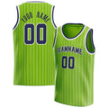 Personalized Neon Green & Navy White Pinstripe Basketball Jersey