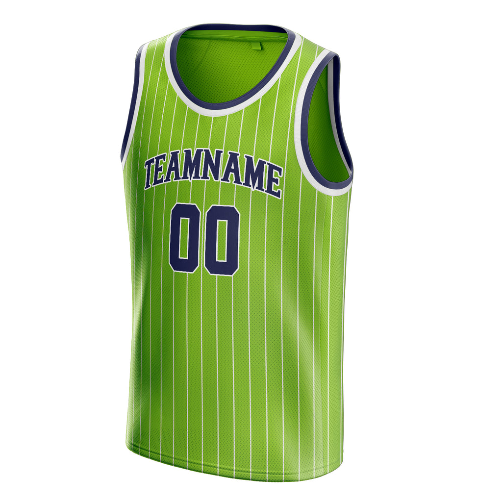 Personalized Neon Green & Navy White Pinstripe Basketball Jersey