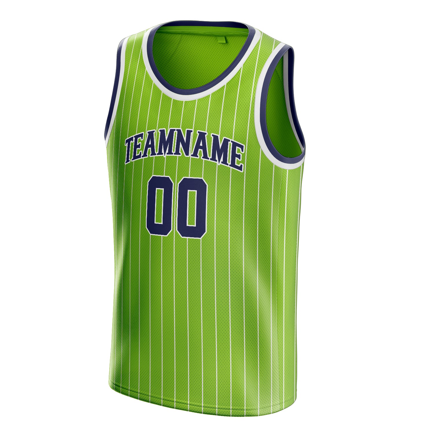 Personalized Neon Green & Navy White Pinstripe Basketball Jersey