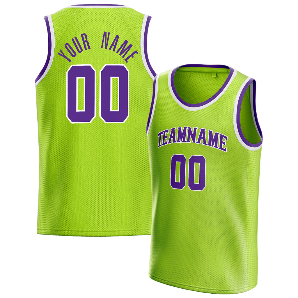 Personalized Neon Green & Purple Solid Color Basketball Jersey