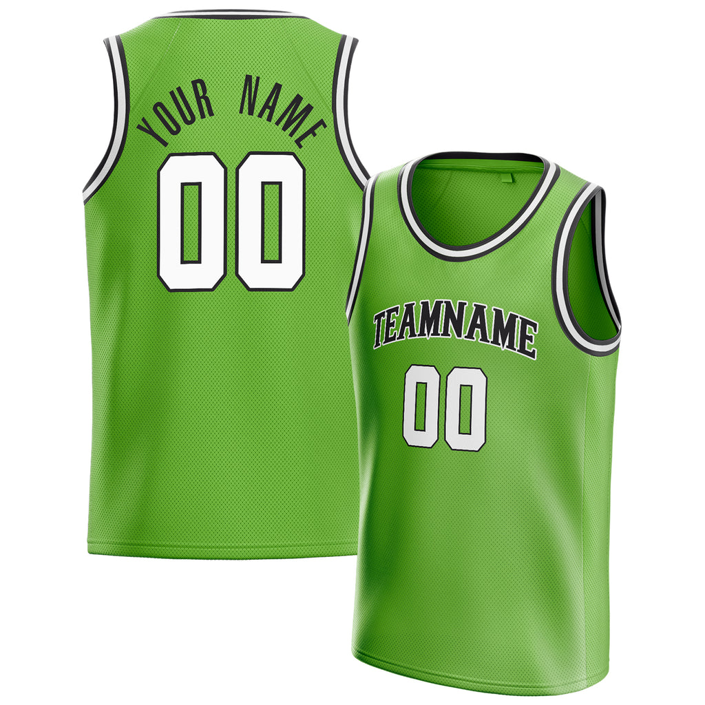 Personalized Neon Green & White Solid Color Basketball Jersey
