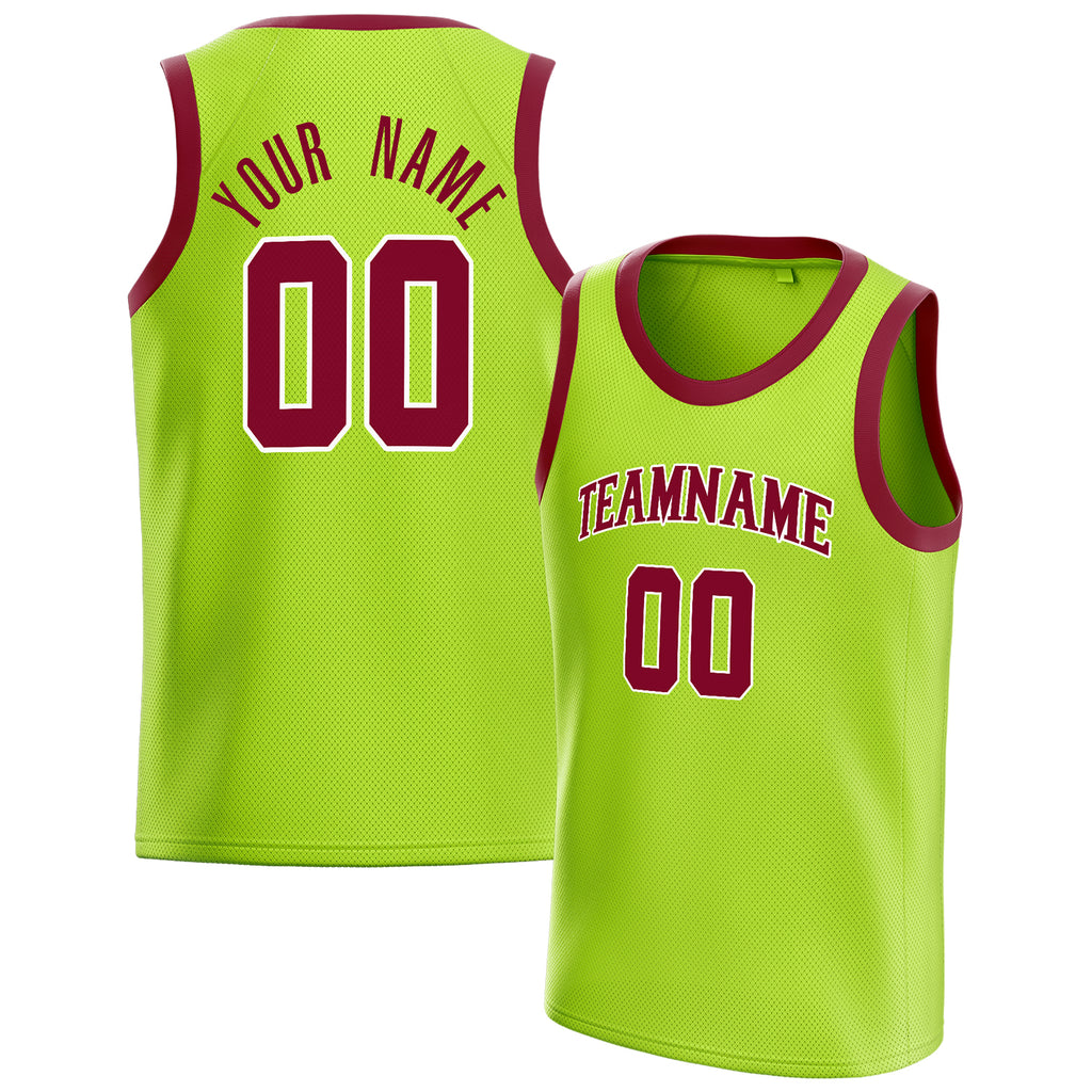 Personalized Neon Green & Maroon Solid Color Basketball Jersey