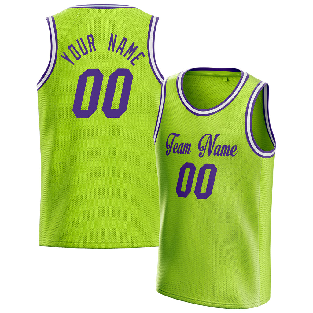 Personalized Neon Green & Purple Solid Color Basketball Jersey