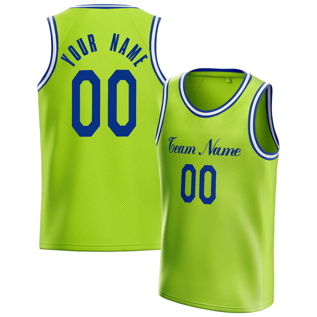 Personalized Neon Green & Royal Solid Color Basketball Jersey