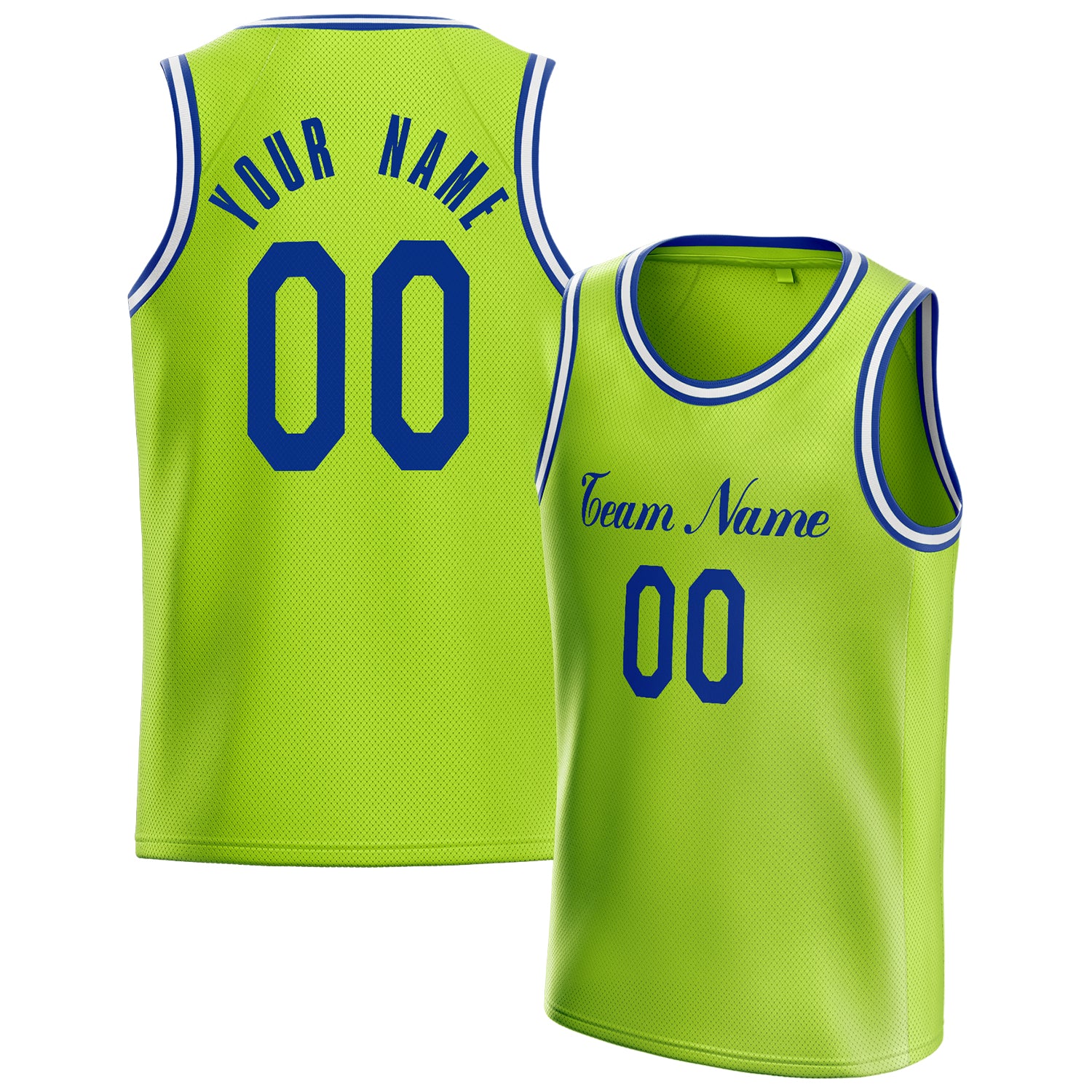 Personalized Neon Green & Royal Solid Color Basketball Jersey