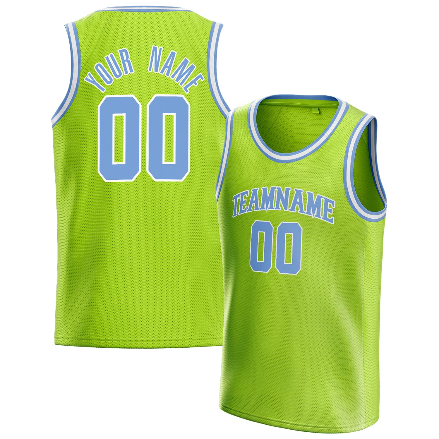 Personalized Neon Green & Light Blue Solid Color Basketball Jersey